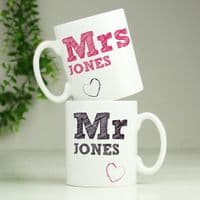 Personalised Mr & Mrs Sketch Mug Set