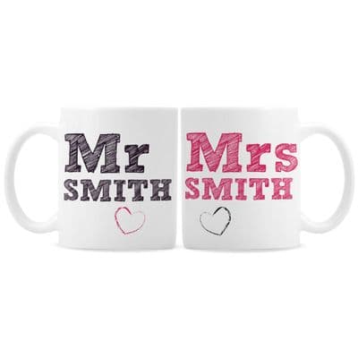 Personalised Mr & Mrs Sketch Mug Set