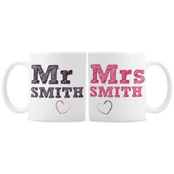 Personalised Mr & Mrs Sketch Mug Set