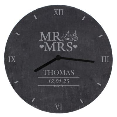Personalised Mr & Mrs Slate Clock