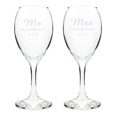 Personalised Mr  & Mrs Wine Glass Set