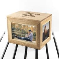 personalised Name And Heart Midi Oak Photo Cube Keepsake Box