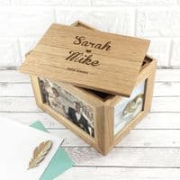 personalised Name And Heart Midi Oak Photo Cube Keepsake Box