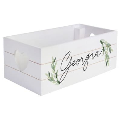 Personalised Name Botanical White Wooden Crate