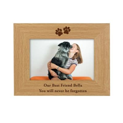 Personalised Oak Finish Pawprints Photo Frame