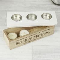 Personalised Our Life Story And Home Triple Tea Light Holder