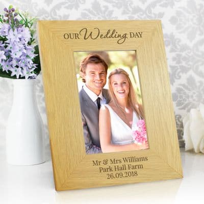 Personalised Our Wedding Oak Finish Photo Frame