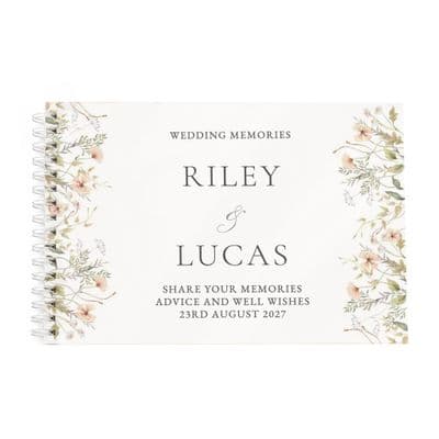 Personalised Peach Wild Flowers Wedding Guest Book