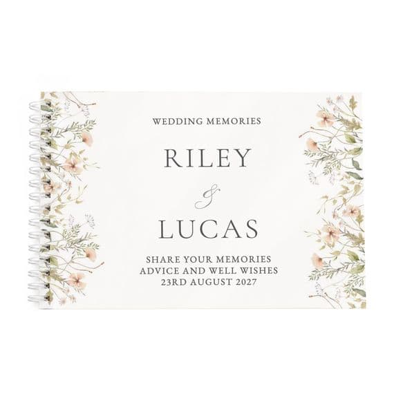 Personalised Peach Wild Flowers Wedding Guest Book
