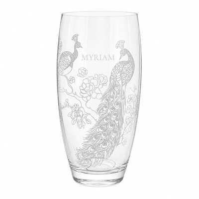 Personalised Peacock Crystal Barrel Vase