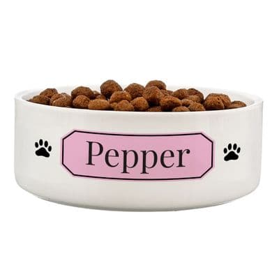Personalised Pink Plaque Design Medium Pet Bowl