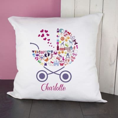 Personalised Pram Baby Girl Cushion Cover