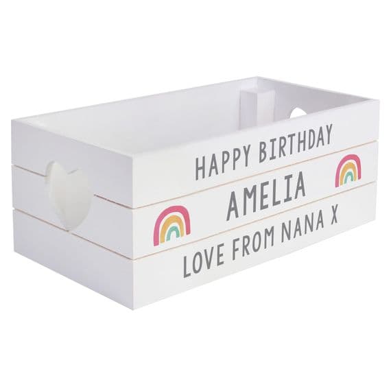 Personalised Rainbow White Wooden Crate