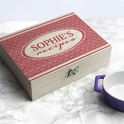 Personalised  Red Geometric Recipe Box