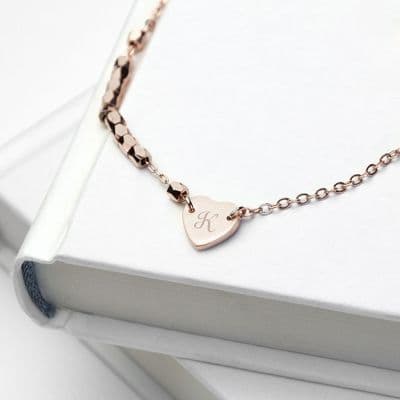 Personalised Rose Gold Heart Charm Bracelet