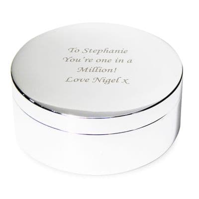 Personalised Round Silver Trinket Box