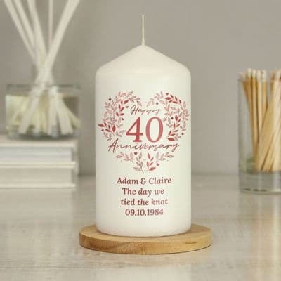 Personalised Ruby Wedding Anniversary Pillar Candle