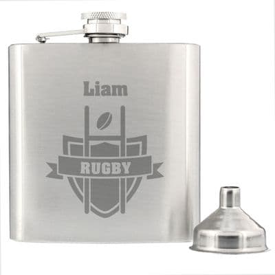 Personalised Rugby Stainless Steel Hip Flask