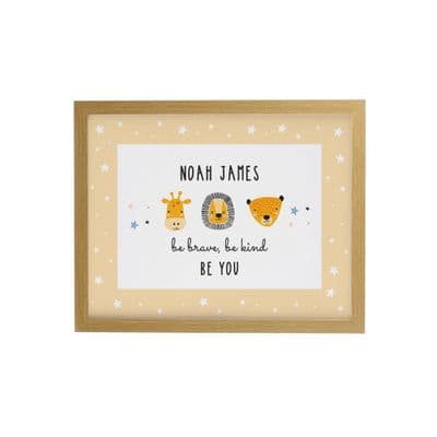 Personalised safari Animals Oak Poster Frame