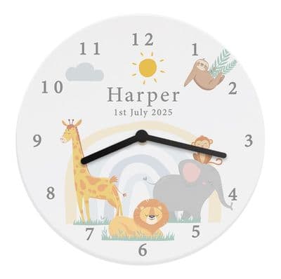 Personalised Safari Animals Wooden Clock