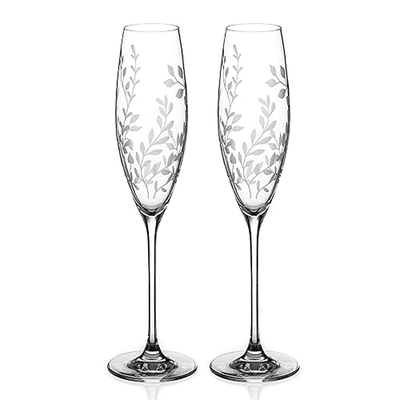 Personalised Set Of 2 Floral Crystal Champagne Flutes