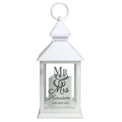 Personalised Shabby Chic Mr & Mrs White Lantern