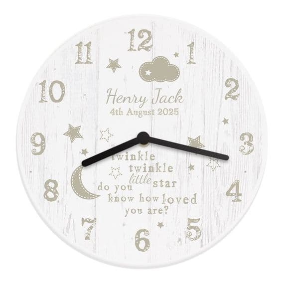 Personalised Shabby Chic Twinkle Twinkle Wooden Clock