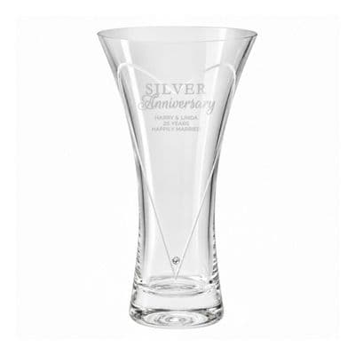 Personalised Silver Anniversary Hand Cut Vase With Diamond Effect Motif
