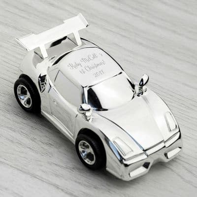 Personalised Silver Plated Sport's Car Money Box