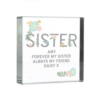 Personalised Sister Floral Crystal Token