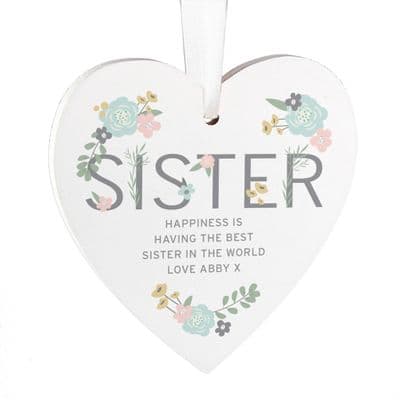 Personalised Sister Floral Heart Decoration