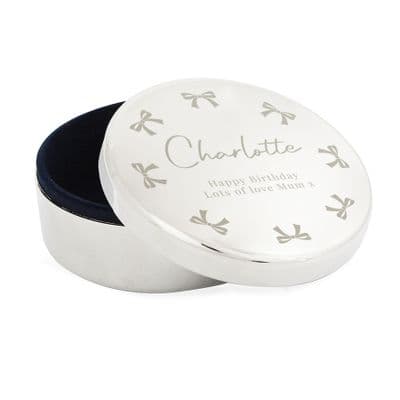 Personalised Small Bow Round Trinket Box