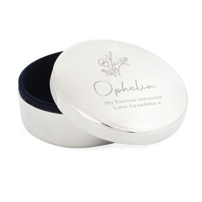 Personalised Small Floral Round Trinket Box