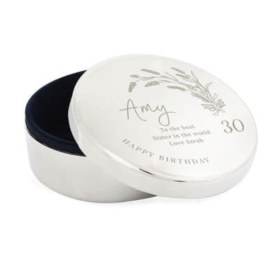 Personalised Small Happy Birthday Floral Round Trinket Box