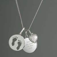 Personalised Sterling Silver & cubic Zirconia Heart Footprints Necklace