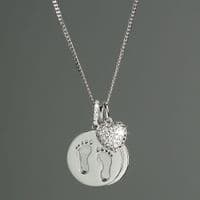Personalised Sterling Silver & cubic Zirconia Heart Footprints Necklace