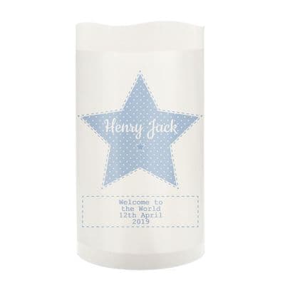 Personalised Stitch And Dot Star Baby Boy Nightlight LED Candle