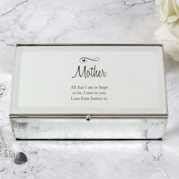 Personalised Swirl And Heart Mirrored Jewellery Box