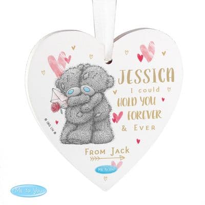 Personalised Tatty Teddy Hold You Forever Wooden Heart Ornament