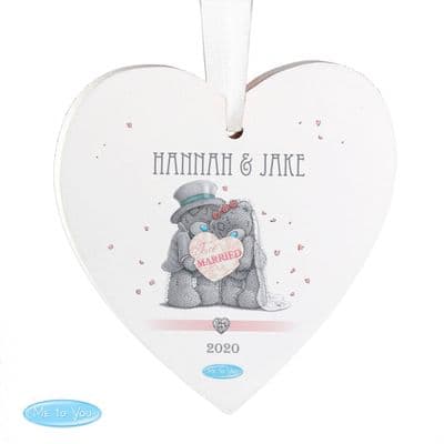 Personalised Tatty Teddy Wedding Couple Wooden Heart