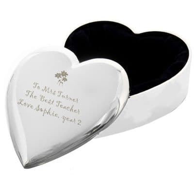 Personalised Teacher Flowers Heart Trinket Box