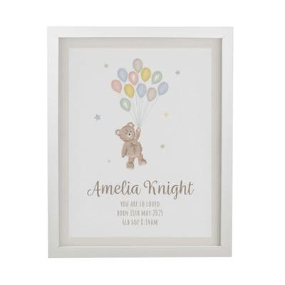 Personalised Teddy Balloons White Poster Frame