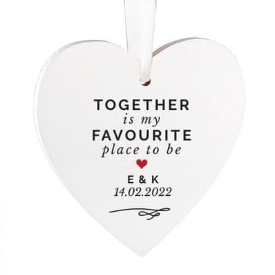 Personalised Together Is My Favourite Wooden Heart Ornament