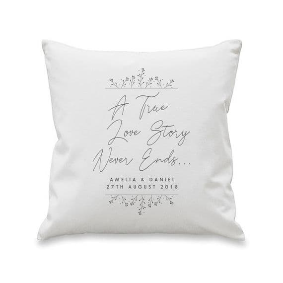 Personalised True Love Story White Cushion