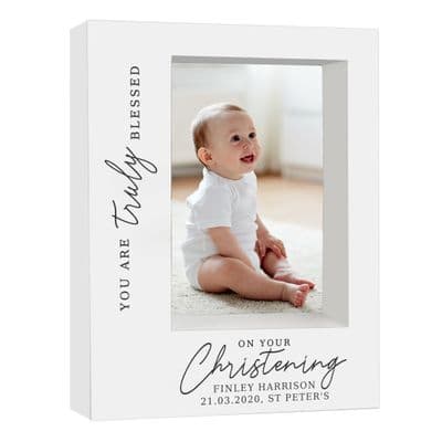 Personalised Truly Blessed Christening White Box Photo Frame