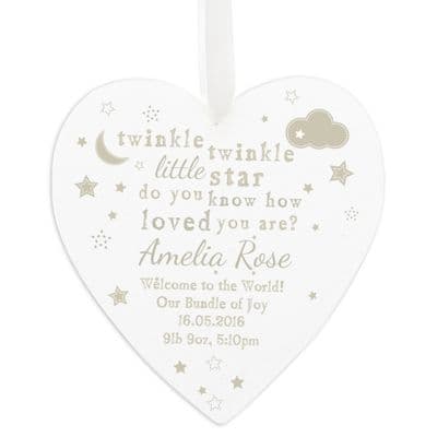 Personalised Twinkle Twinkle Wooden Heart Ornament
