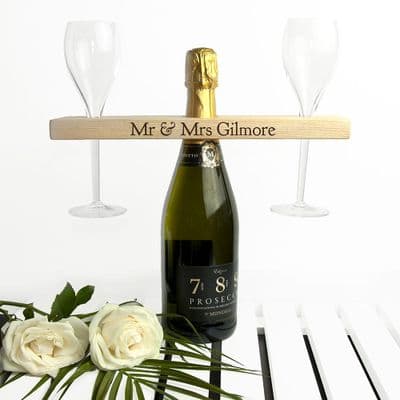 Personalised Welsh Ash Wooden Champagne And Glasses Holder