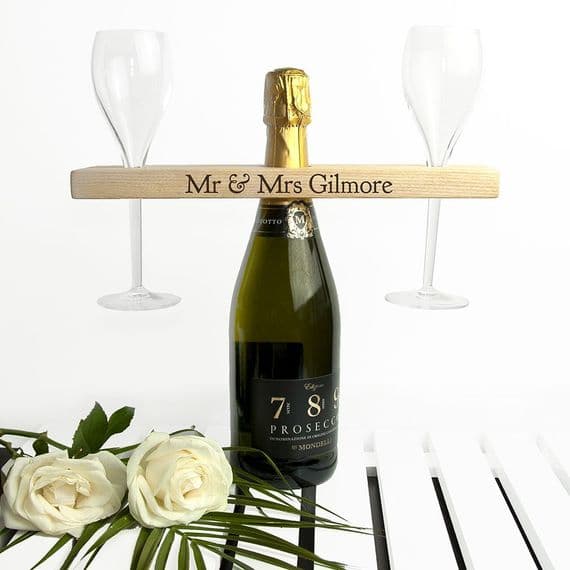 Personalised Welsh Ash Wooden Champagne And Glasses Holder