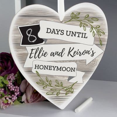Personalised White Arrow Chalk Countdown Wooden Heart