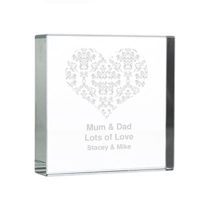 Personalised White Damask Heart Crystal Token